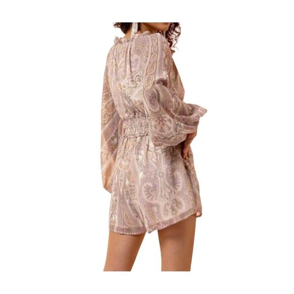 Revolve Line & Dot Boho Paisley Long Sleeve Gianna Romper Pockets MSRP $148 - Picture 3 of 11